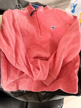 Vineyard Vines Coral 1/4 Zip Pullover with Whale Logo